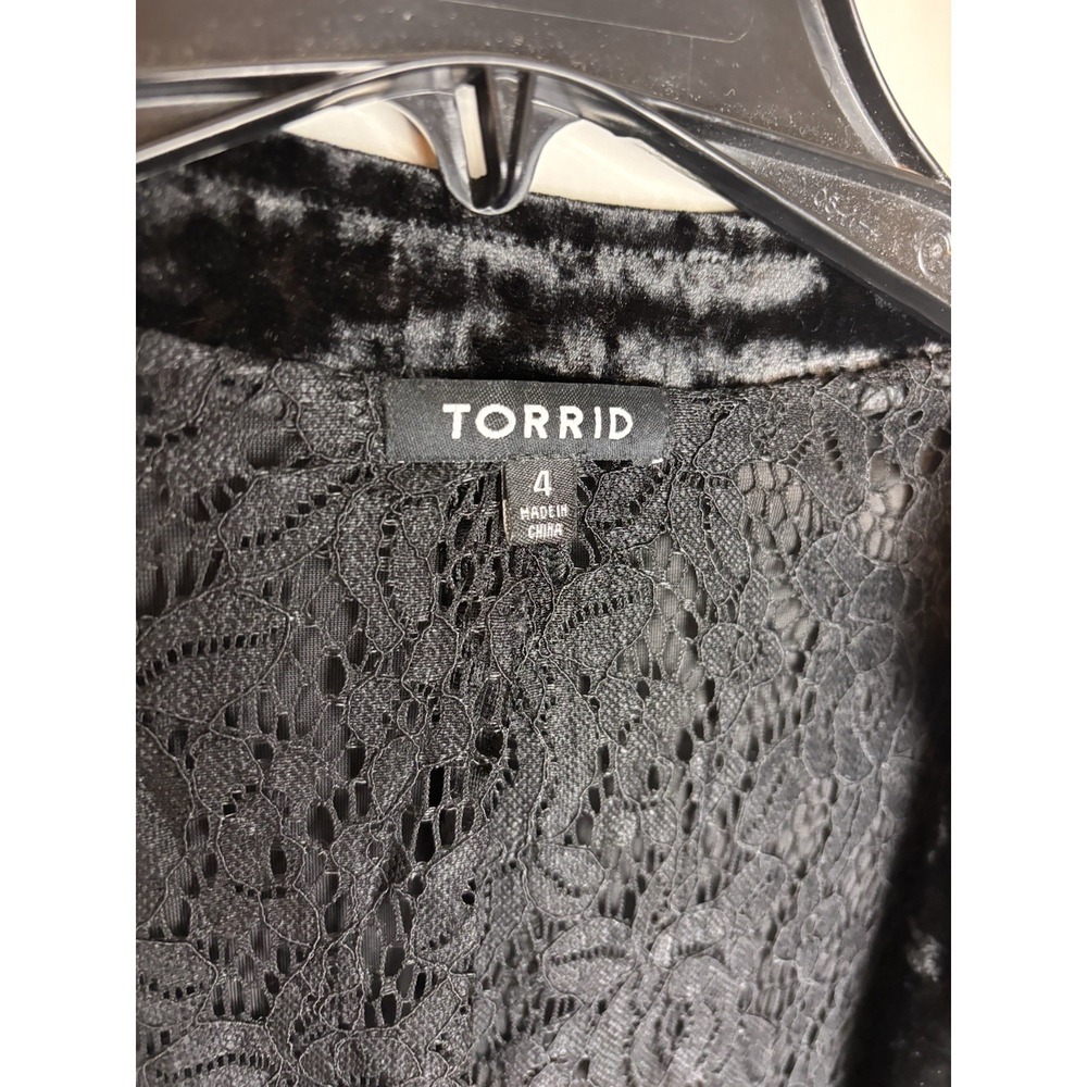 TORRID Black Crushed Velvet Lace Lined Military Style Blazer Jacket Size 4 (4X) - Picture 4 of 8